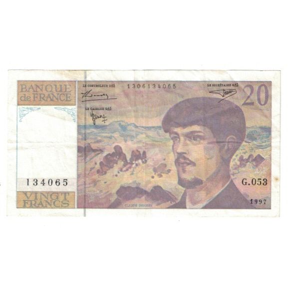 France, 20 Francs, Debussy, 1997, G.053, EF(40-45), Fayette:66ter.2, KM:151i