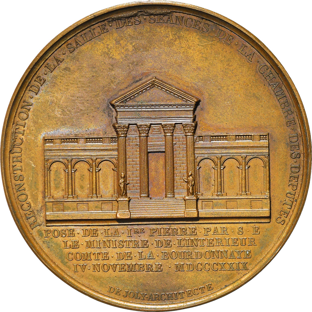 France, Medal, Charles X, Reconstruction de la Salle des Séances, Chambre des