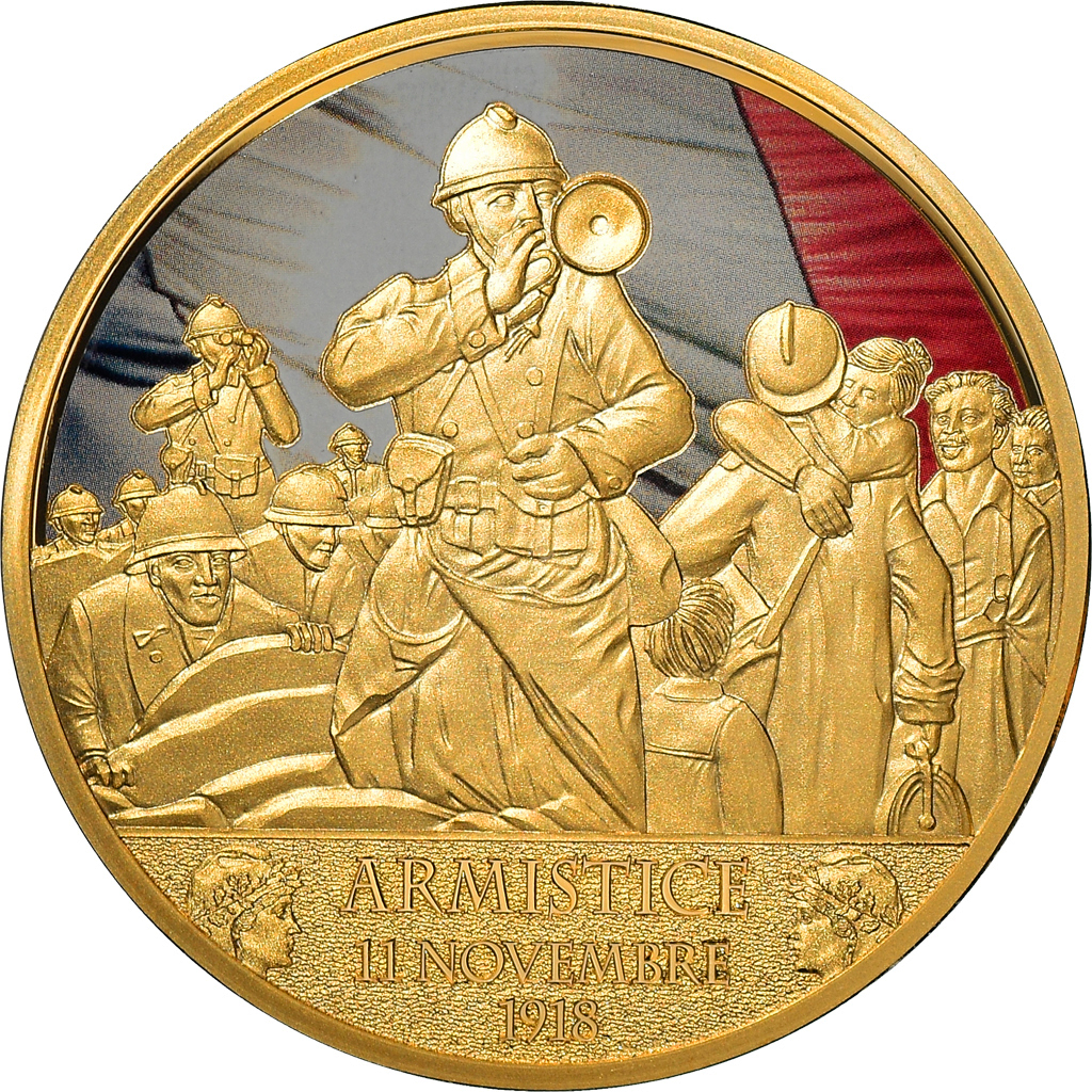 France, Medal, Histoire de France, L'Armistice., History, , Copper Gilt