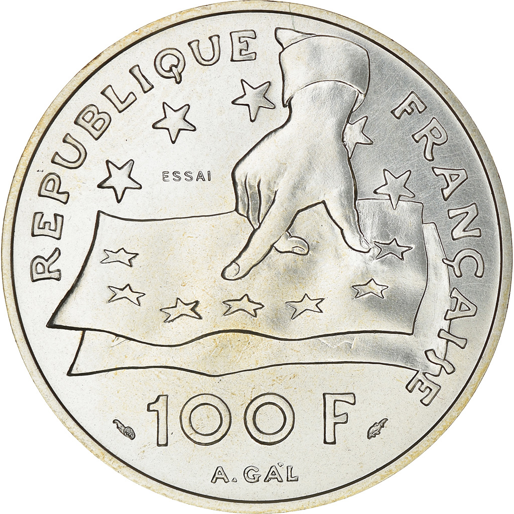 Munten, Frankrijk, Descartes, 100 Francs, 1991, ESSAI, FDC, Zilver, Gadoury:906
