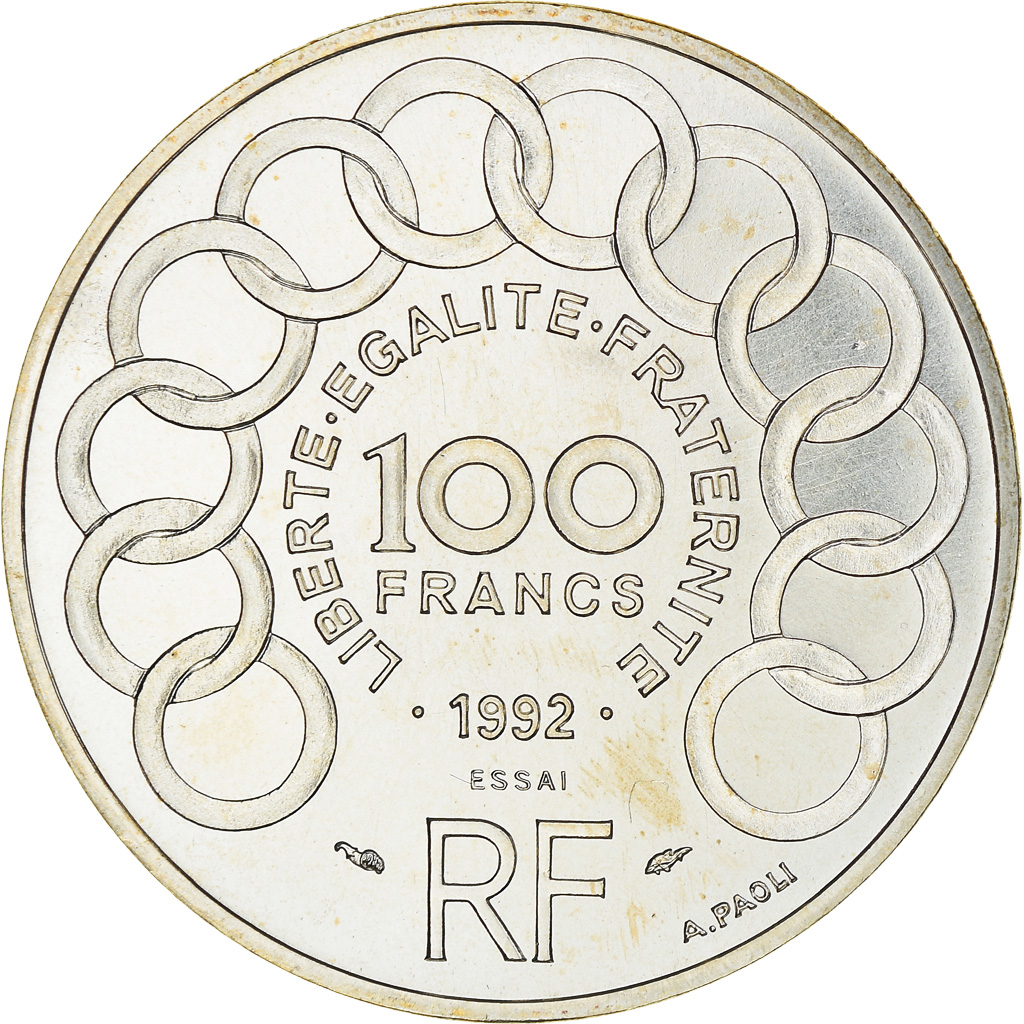 Munten, Frankrijk, Jean Monnet, 100 Francs, 1992, ESSAI, FDC, Zilver
