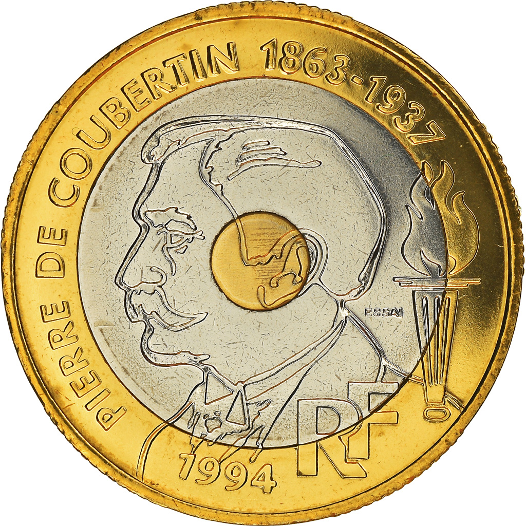 Coin, France, Pierre de Coubertin, 20 Francs, 1994, Paris, ESSAI, 