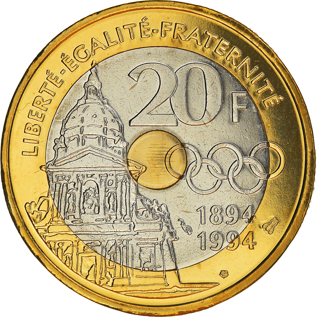 Coin, France, Pierre de Coubertin, 20 Francs, 1994, Paris, ESSAI, 