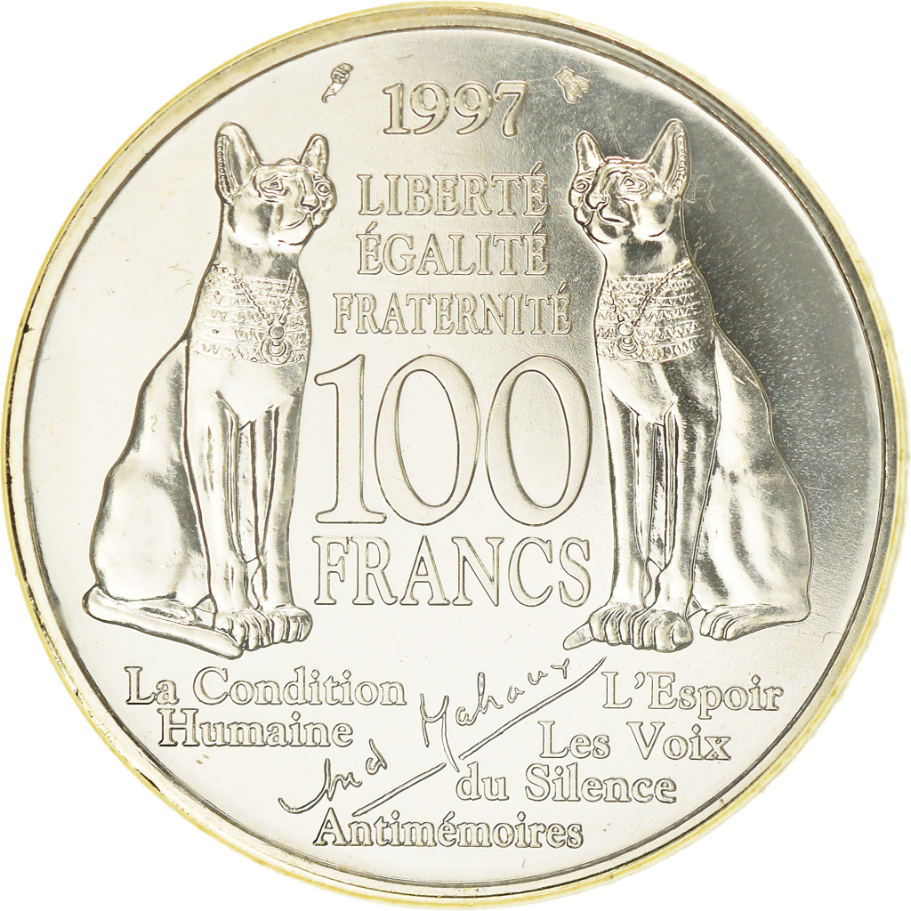 Munten, Frankrijk, André Malraux, 100 Francs, 1997, FDC, Zilver, KM:1188