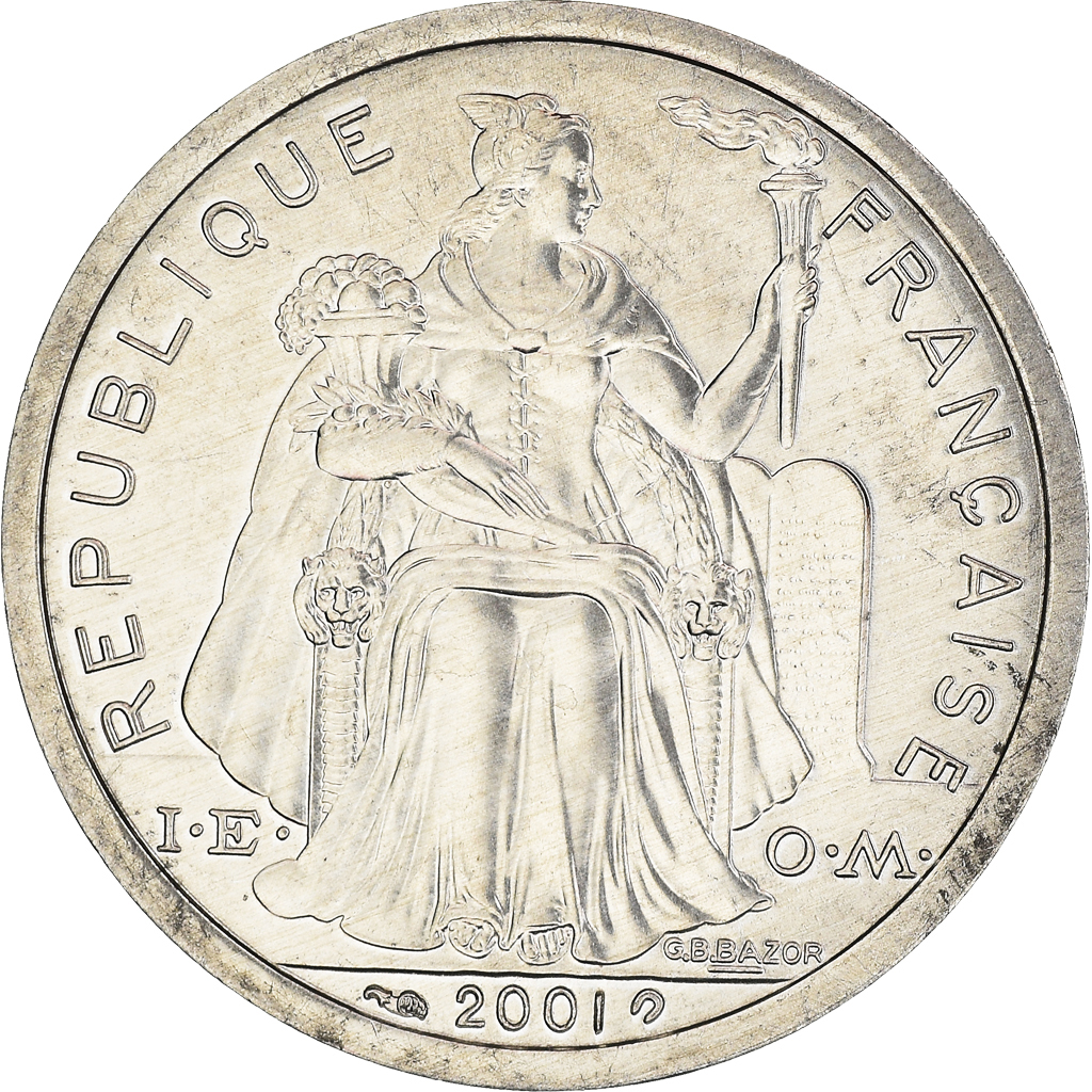 Moneda, Polinesia francesa, 2 Francs, 2001, Paris, FDC, Aluminio, KM:10