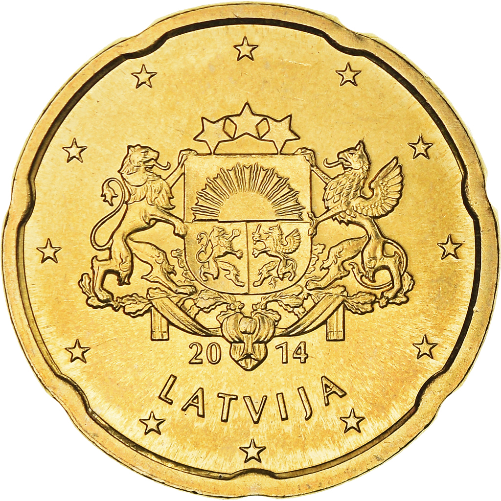Latvia, 20 Euro Cent, 2014, Stuttgart, STGL, Messing, KM:154
