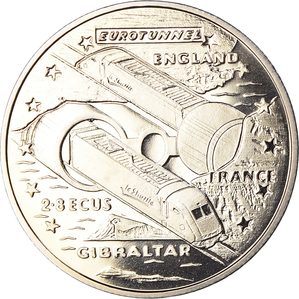 Coin, Gibraltar, Eurotunnel, 2.8 Ecus, 1993, , Copper-nickel