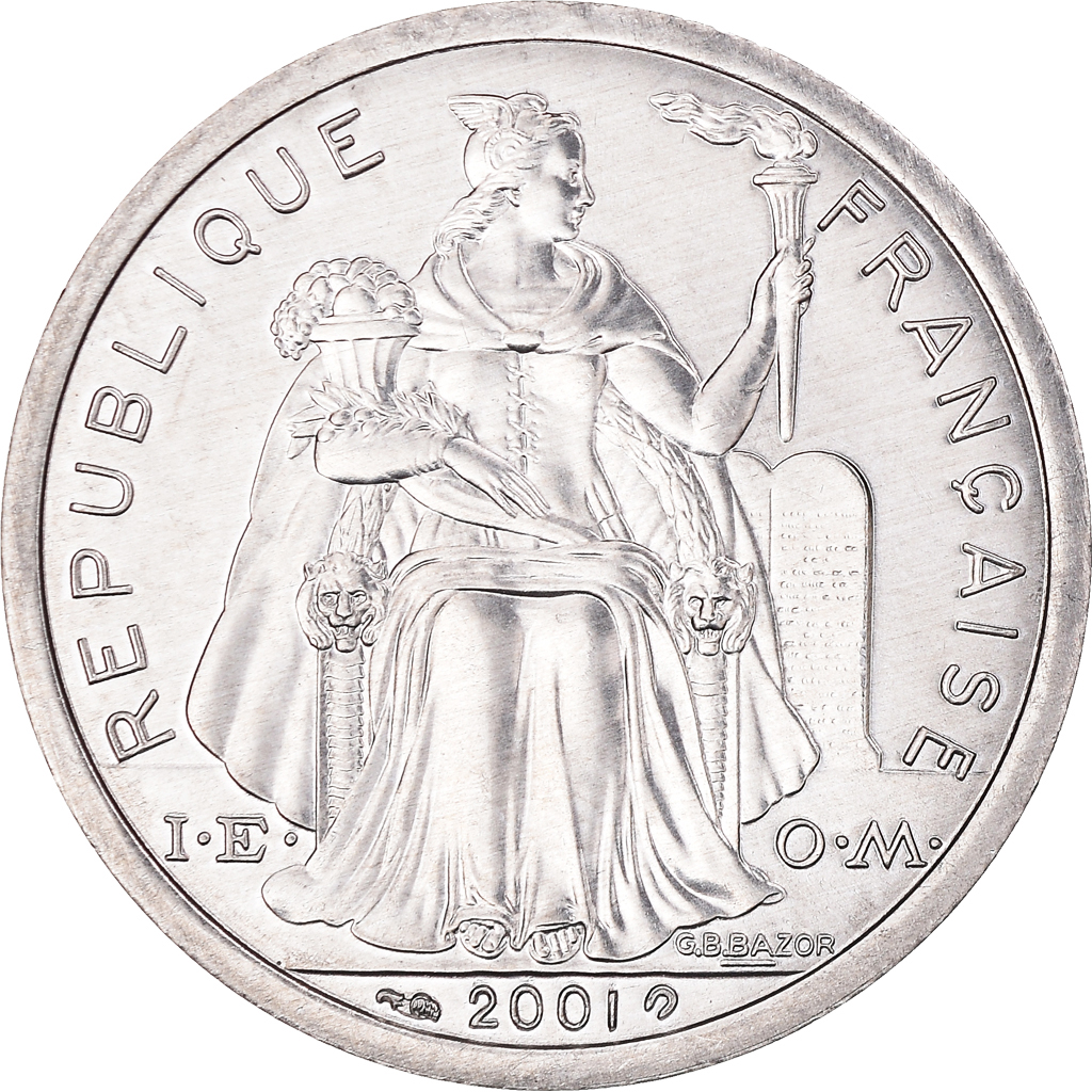 Moneda, Nueva Caledonia, 2 Francs, 2001, Paris, FDC, Aluminio, KM:14