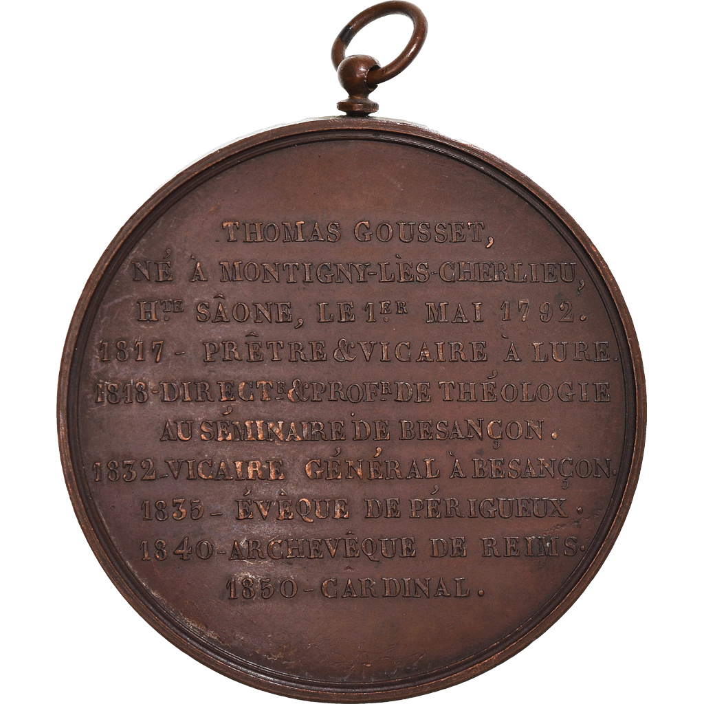 Frankrijk, Medaille, Thomas Gousset, Archevêque de Reims,, Montagny, ZF+, Koper