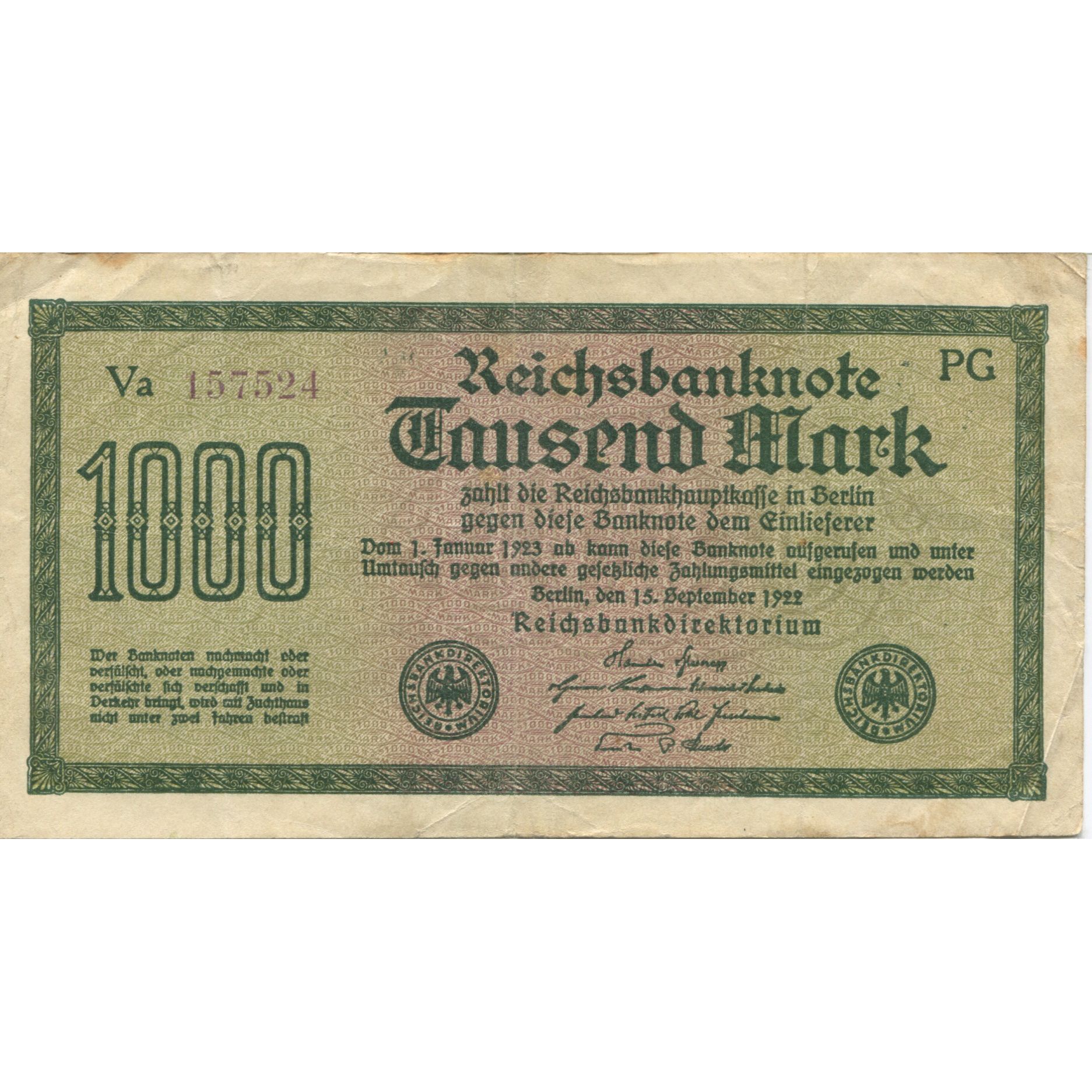 Banknote, Germany, 1000 Mark, 1923, 1923-01-01, KM:76c, VF(20-25)