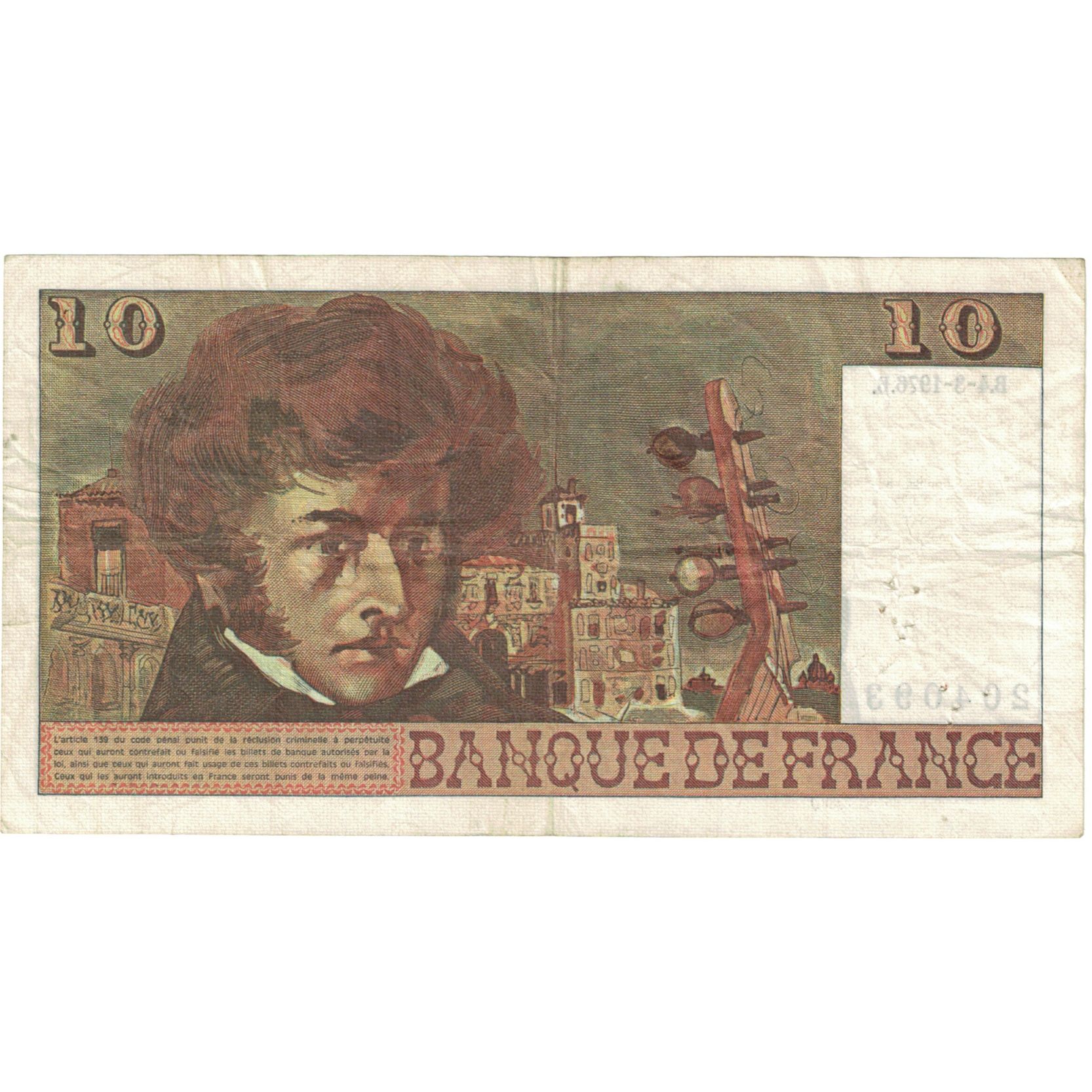 Francia, 10 Francs, Berlioz, 1976, M.287 204093, MBC, Fayette:63.18, KM:150c