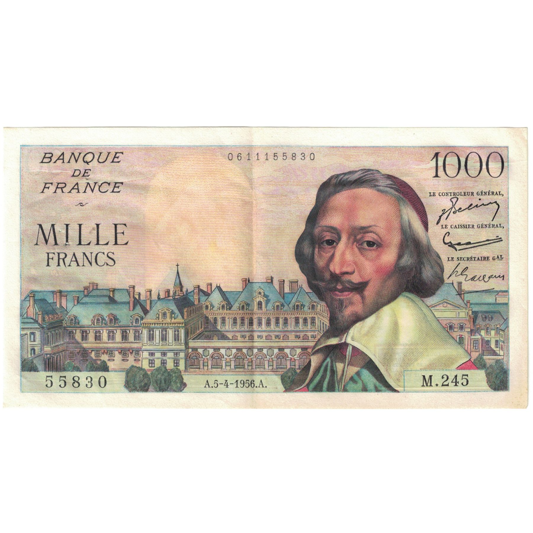 France, 1000 Francs, 1956, 55830 M.245, AU(55-58), Fayette:42.20, KM:134a