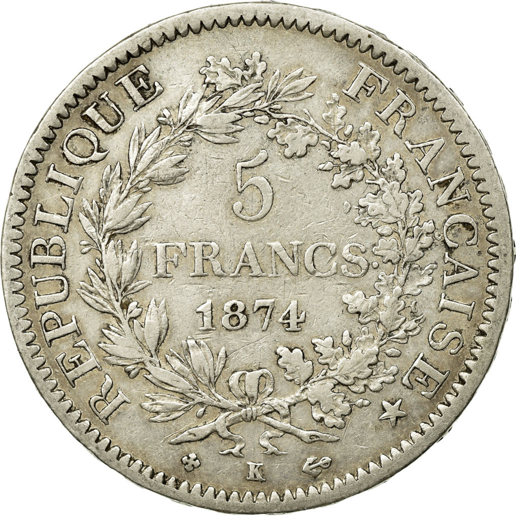 Coin, France, Hercule, 5 Francs, 1874, Bordeaux, , Silver, KM:820.2