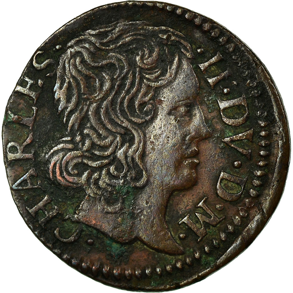 Coin, France, Charles II, Denier Tournois, 1652, Charleville, , Copper