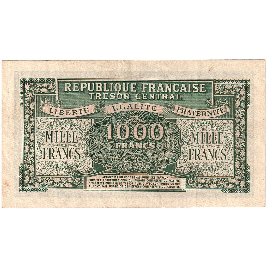 France, 1000 Francs, Marianne, 1945, 06A397568, UNC(60-62), Fayette:VF 12.1