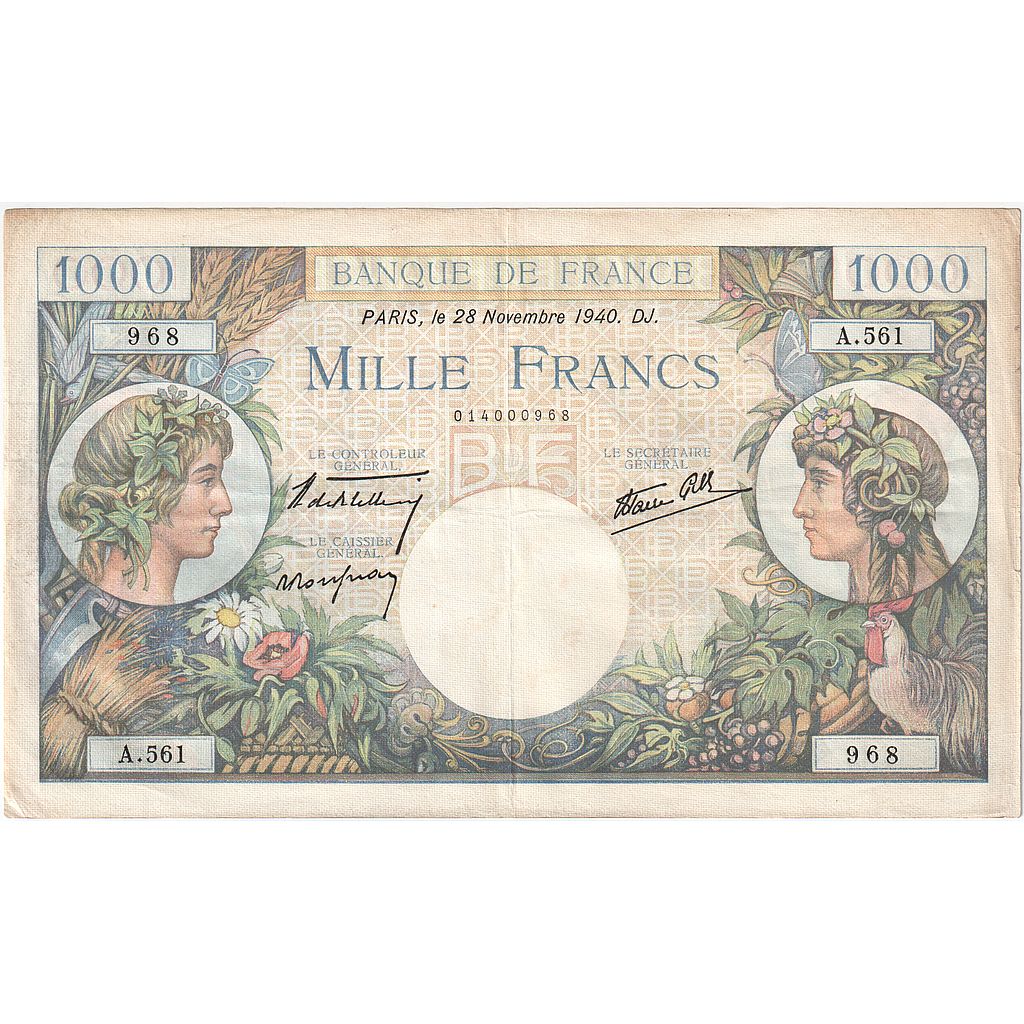 Frankreich, 1000 Francs, A.561, VZ, Fayette:39.2, KM:96a