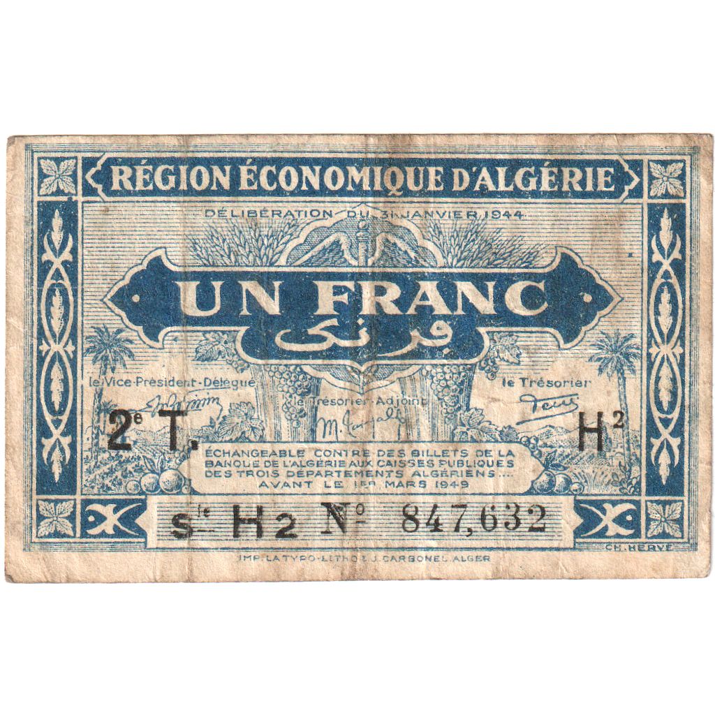 Algeria, 1 Franc, 1944-01-31, VF