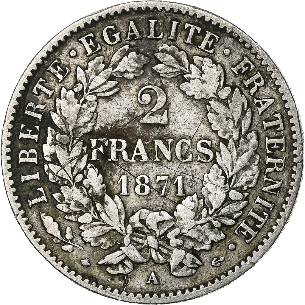 France, 2 Francs, Cérès, 1871, Paris, Silver, , Gadoury:530, KM:817.1