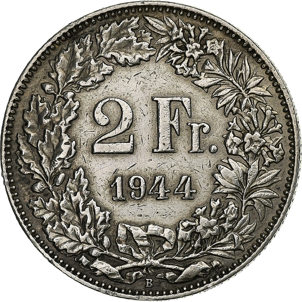 Switzerland, 2 Francs, 1944, Bern, Silver, , KM:21