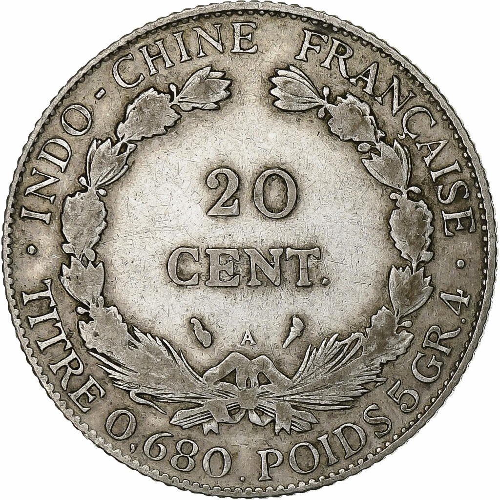 French Indo-China, 20 Cents, 1925, Paris, Silver, , Lecompte:225