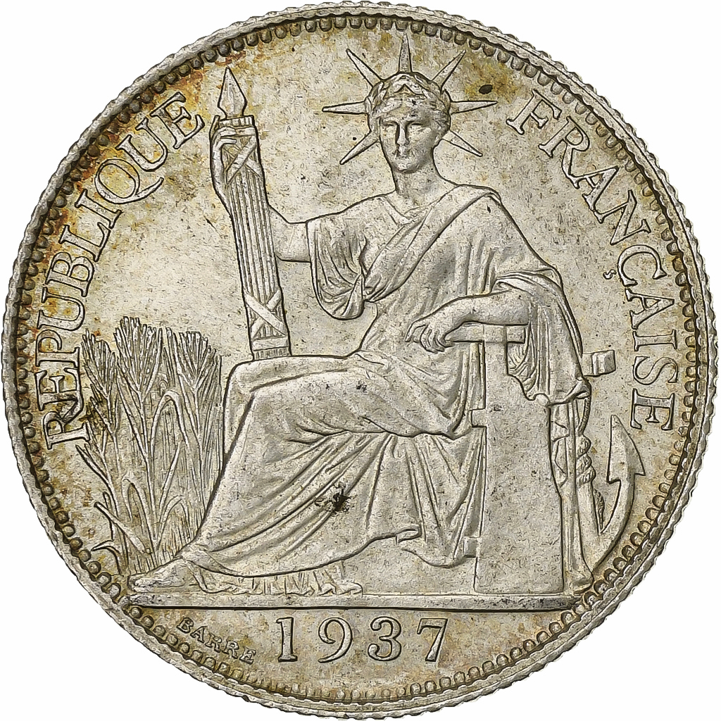 French Indo-China, 20 Cents, 1937, Paris, Silver, , Lecompte:236