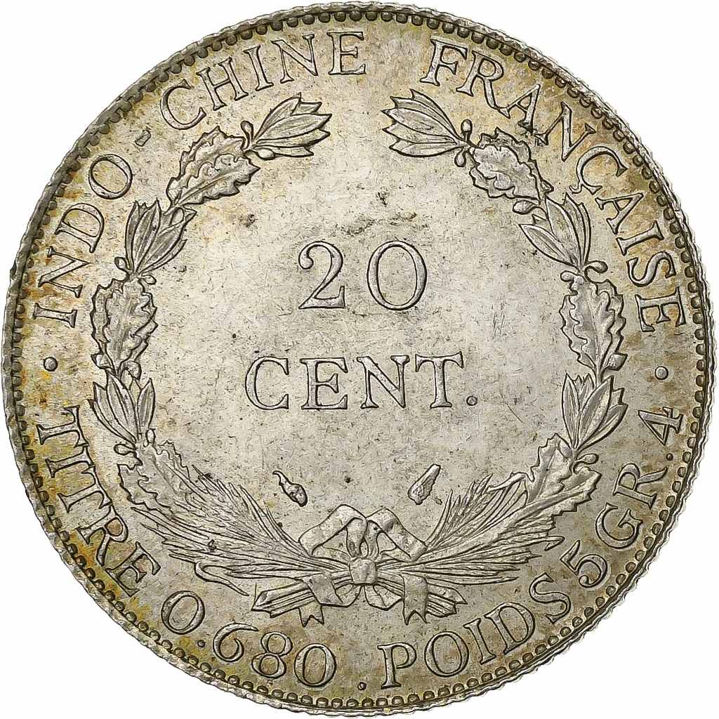 French Indo-China, 20 Cents, 1937, Paris, Silver, , Lecompte:236