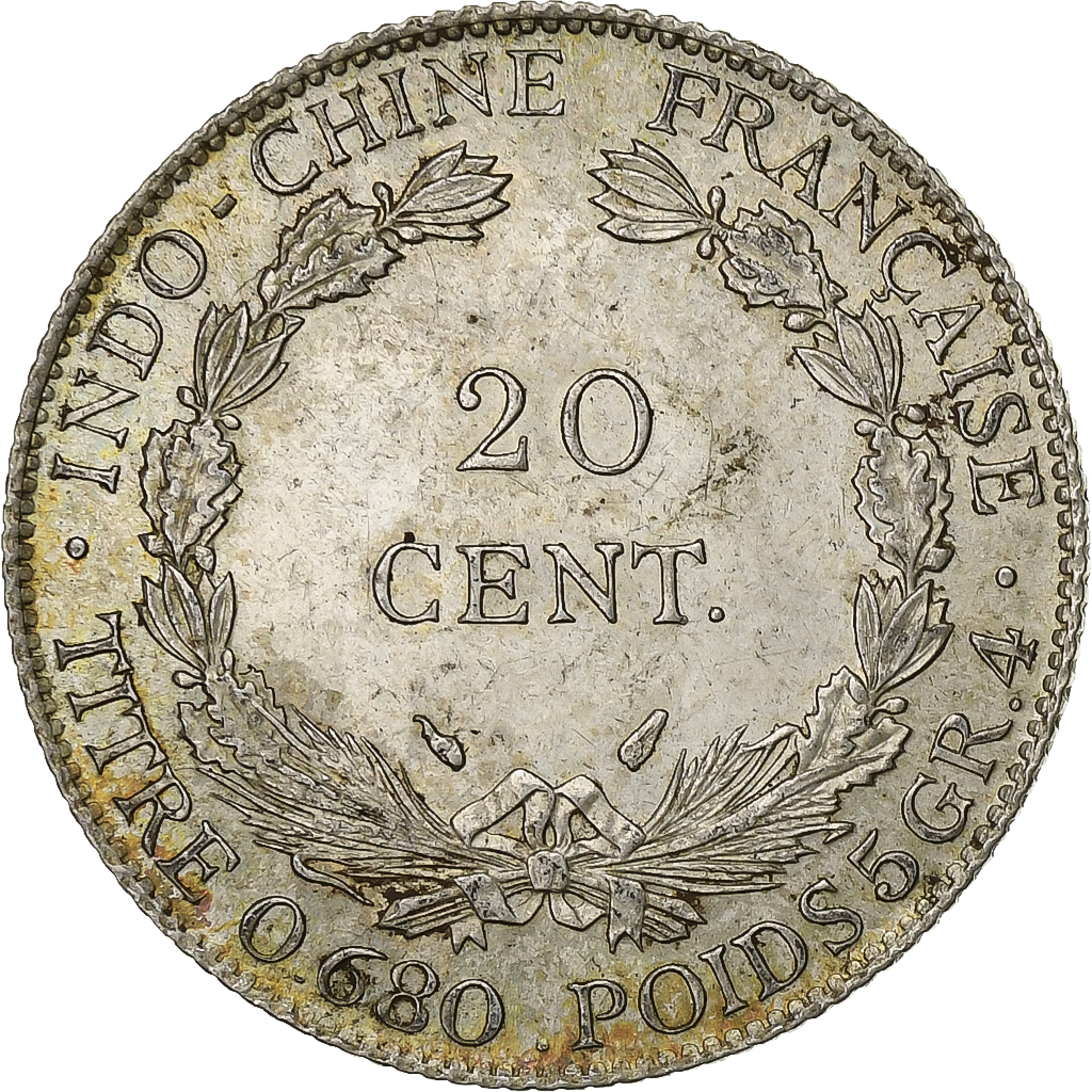 French Indo-China, 20 Cents, 1937, Paris, Silver, , Lecompte:236
