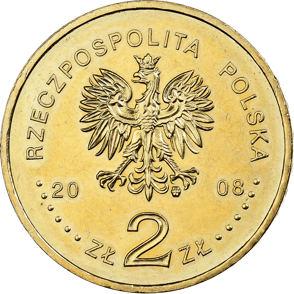 Poland, 2 Zlote, 2008, Warsaw, Brass, , KM:641