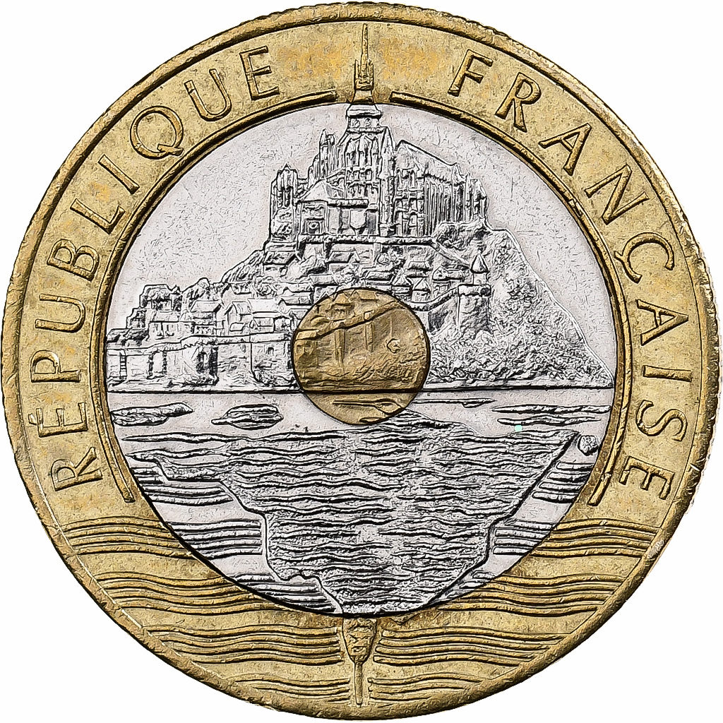 France, 20 Francs, Mont Saint Michel, 1992, Tri-Metallic, 