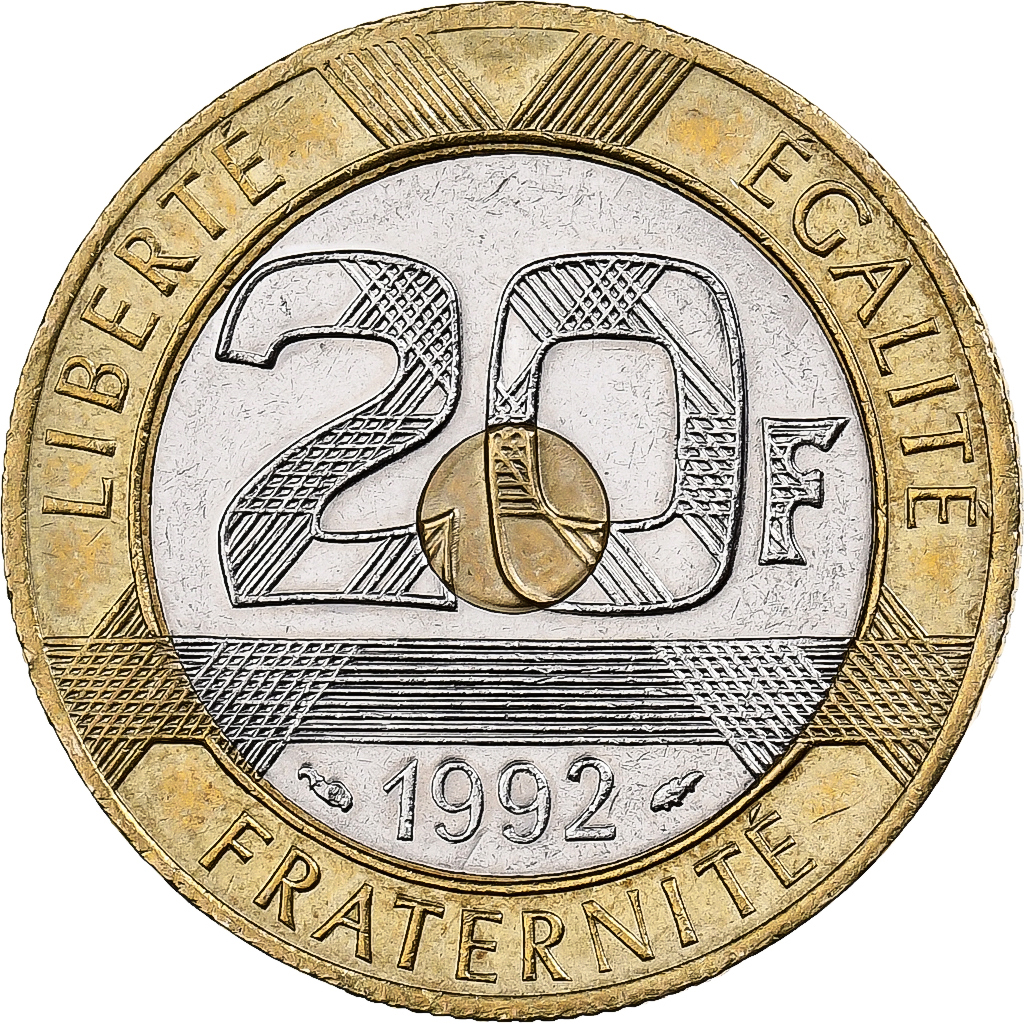 France, 20 Francs, Mont Saint Michel, 1992, Tri-Metallic, 