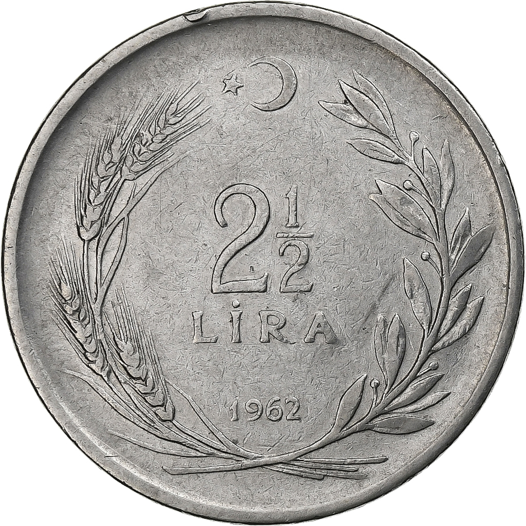 Turkey, 2-1/2 Lira, 1962, Stainless Steel, , KM:893.1