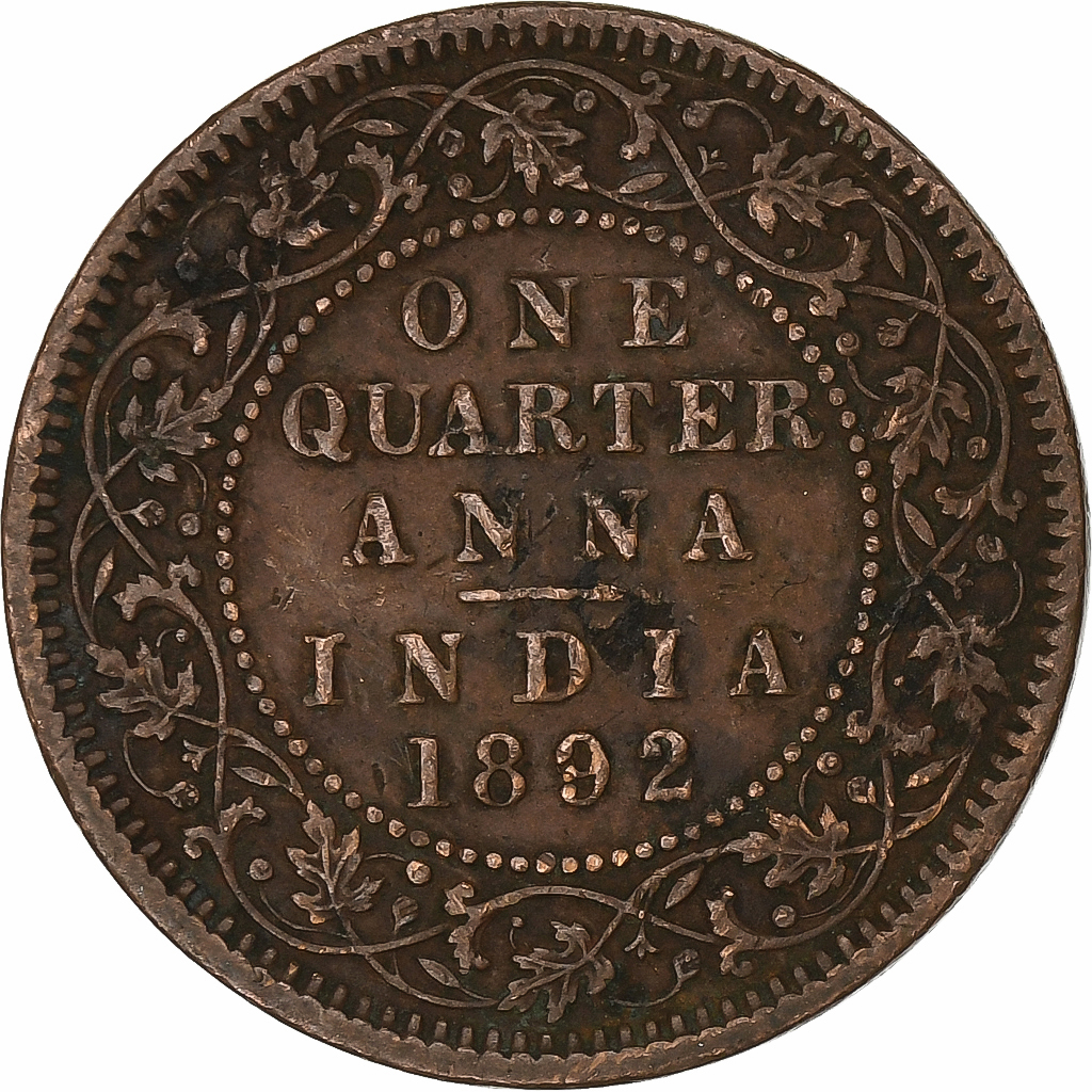 INDIA-BRITISH, Victoria, 1/4 Anna, 1892, Calcutta, Copper, , KM:486
