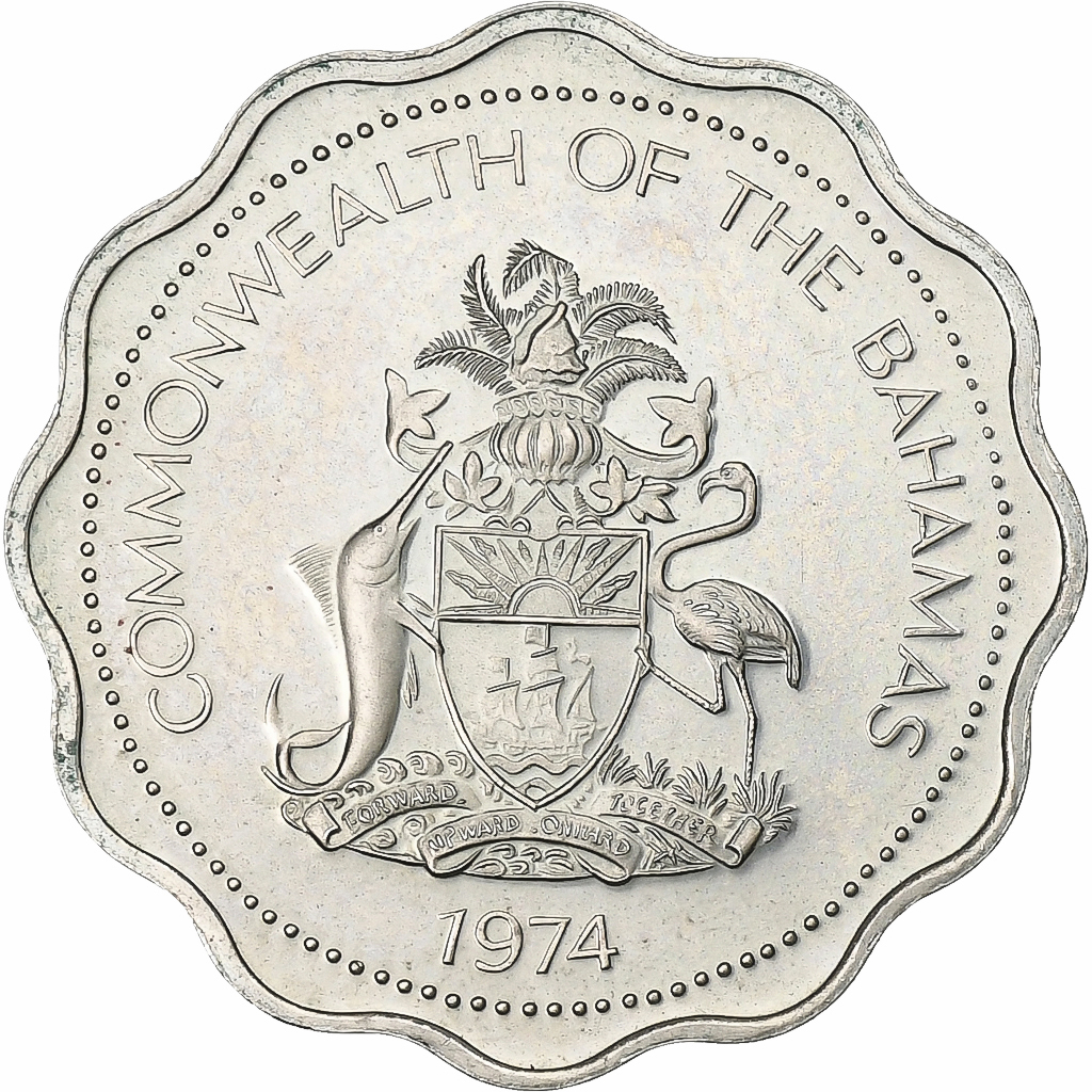 Bahamas, Elizabeth II, 5 Cents, 1974, Franklin Mint, Copper-nickel, 