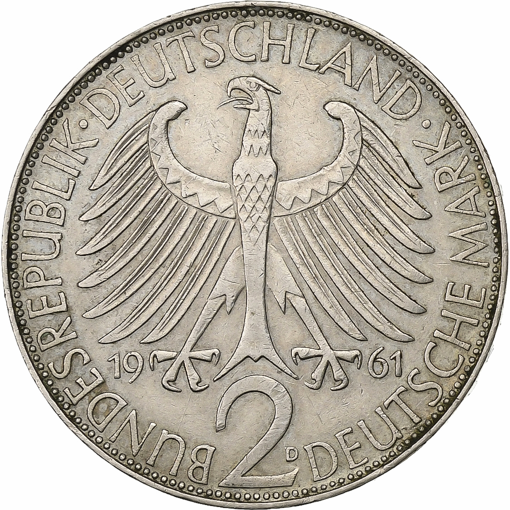 GERMANY - FEDERAL REPUBLIC, 2 Mark, 1961, Munich, Copper-nickel, 
