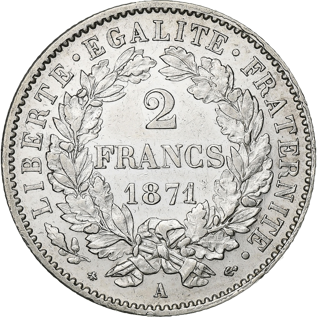 France, 2 Francs, Cérès, 1871, Paris, Silver, , Gadoury:530, KM:817.1