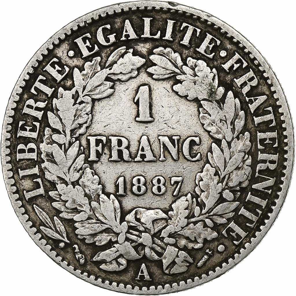 France, Franc, Cérès, 1887, Paris, Silver, , Gadoury:465a, KM:822.1