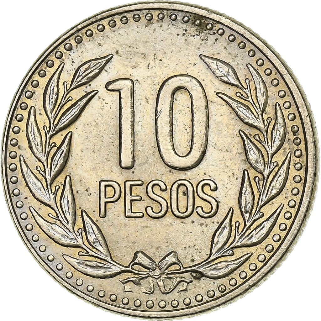 Colombia, 10 Pesos, 1989, Zinc Copper Nickel, , KM:281.1