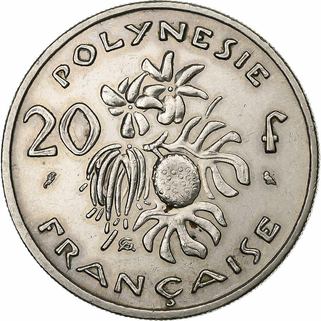 French Polynesia, 20 Francs, 1970, Paris, Nickel, AU, Lecompte:91, KM:6