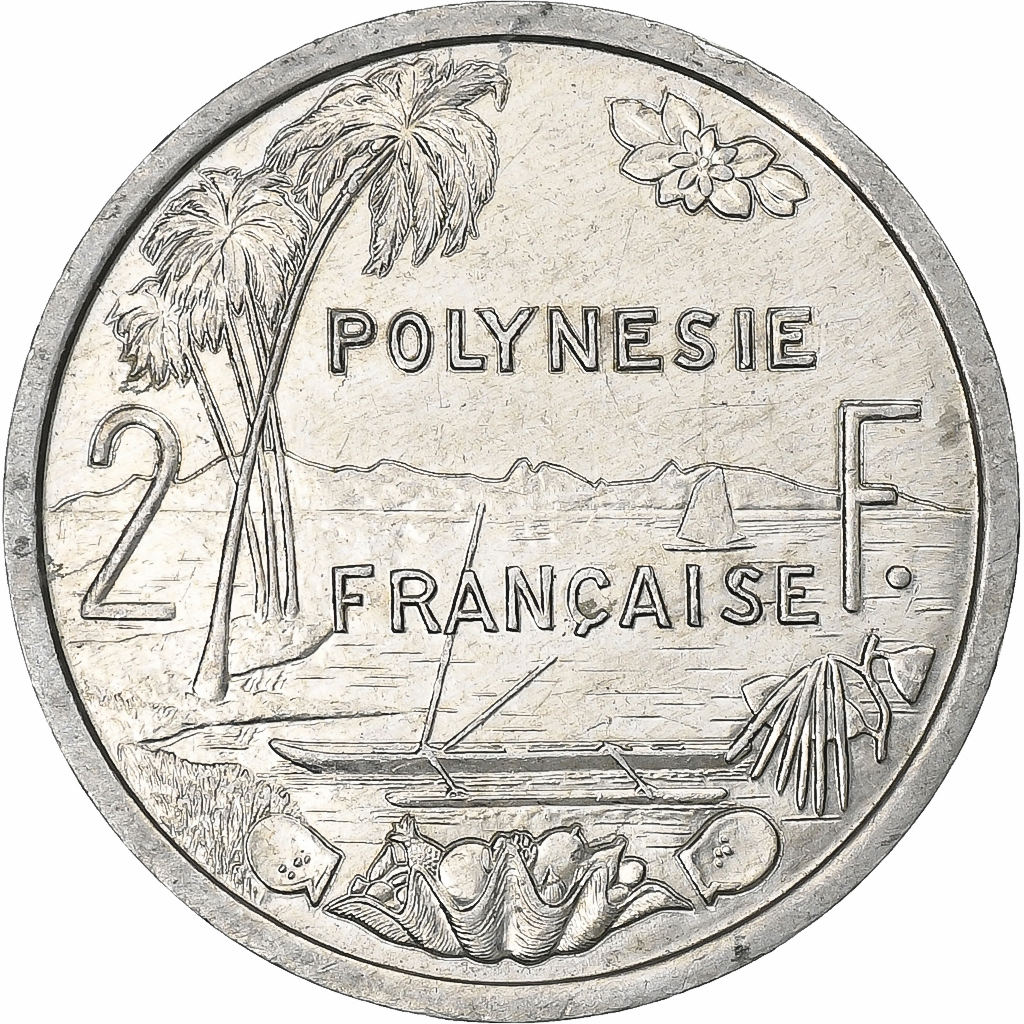 Frans Polynesië, 2 Francs, 1986, Paris, Aluminium, ZF+, Lecompte:37, KM:10