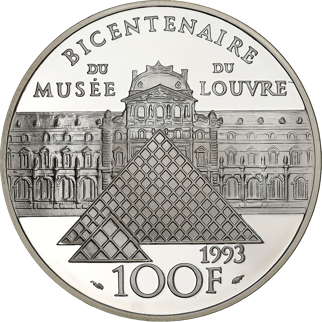 France, 100 Francs, Bicentenaire du Musée du Louvre, 1993, Paris, Silver