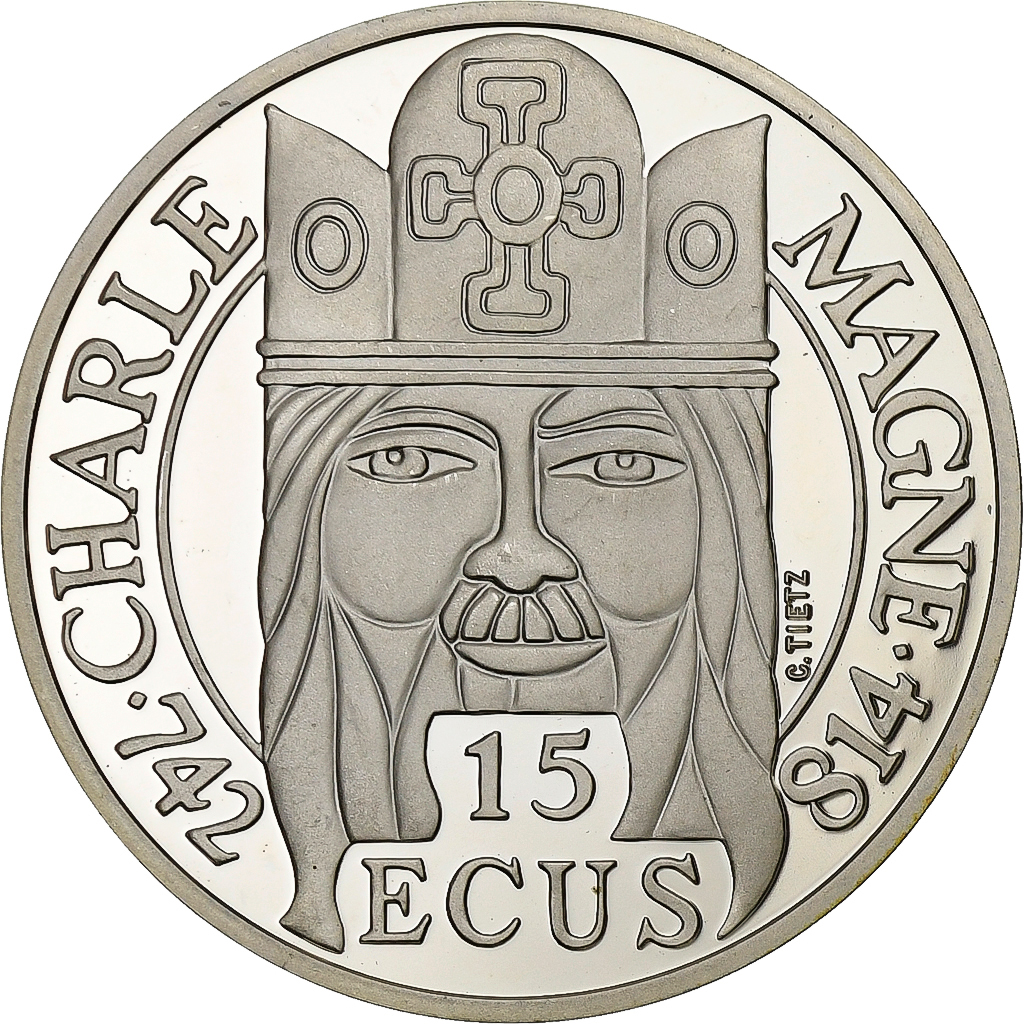 France, 100 Francs-15 Ecus, Charlemagne, 1990, Paris, Silver, , KM:989