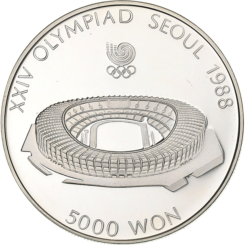South Korea, 5000 Won, XXIV OLYMPIAD SEOUL 1988, 1987, Seoul, Silver, 