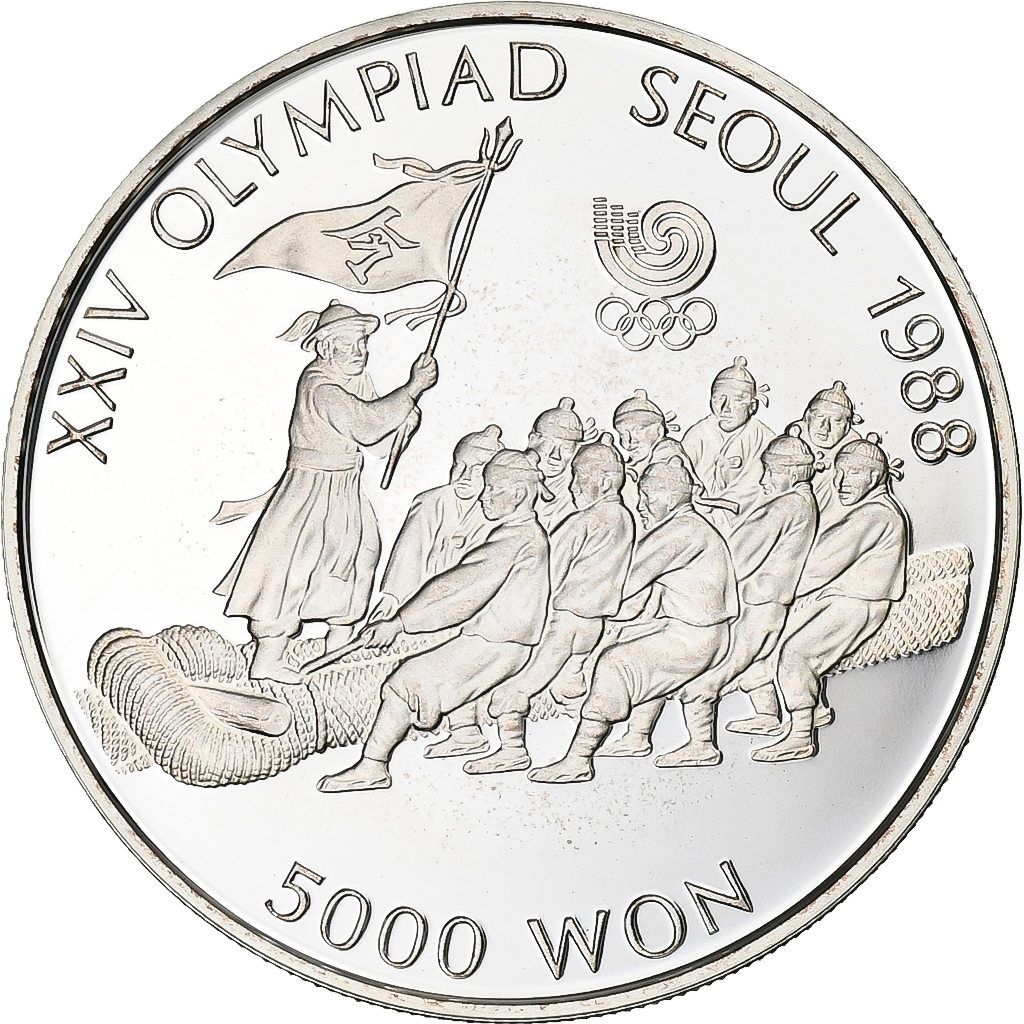South Korea, 5000 Won, XXIV OLYMPIAD SEOUL 1988, 1986, Seoul, Silver, 