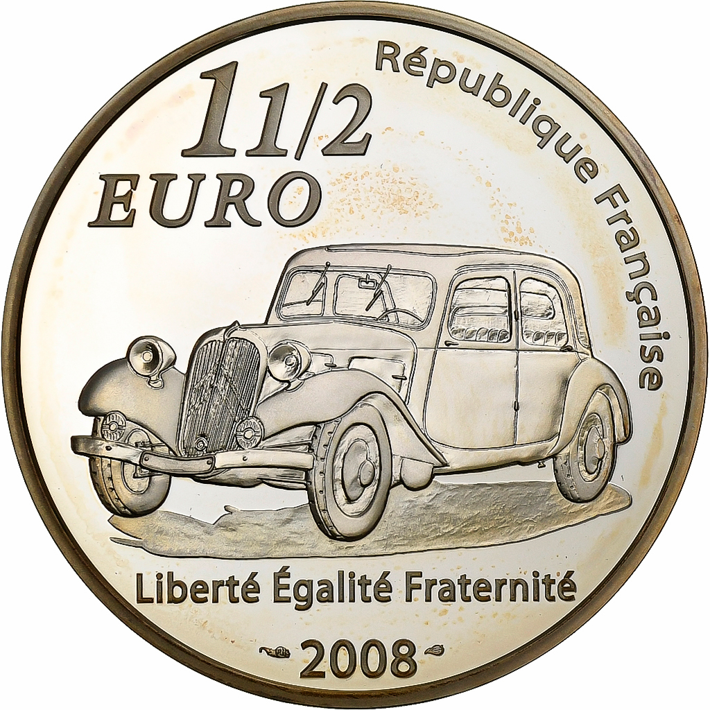 France, 1-1/2 Euro, André Citriën, 2008, Paris, Silver, , KM:1555