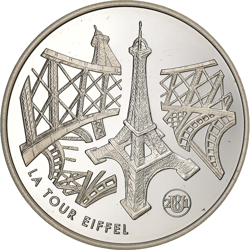 France, 10 Francs, Tour Eiffel, 2001, Paris, Silver, MS, KM:1274