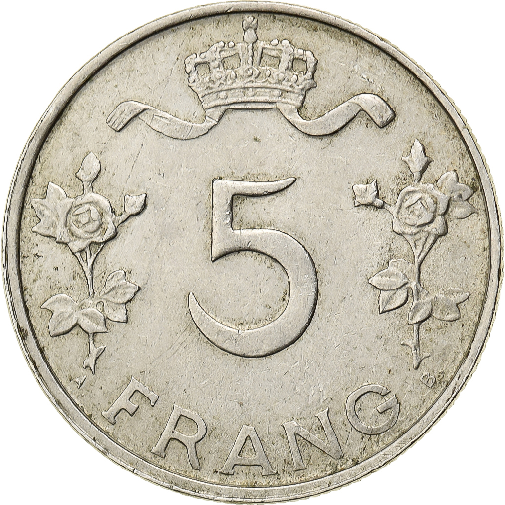 Luxembourg, Charlotte, 5 Francs, 1949, Copper-nickel, EF, KM:50