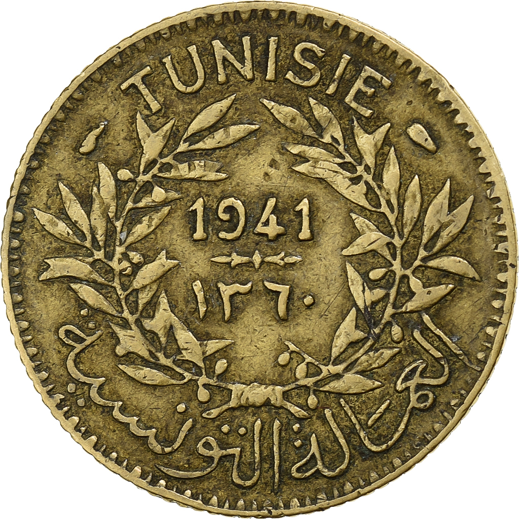 Tunisia, Anonymous, Franc, 1941, Paris, Aluminum-Bronze, 