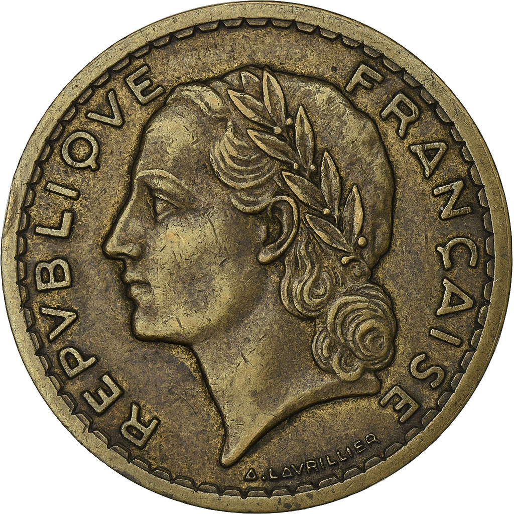 France, 5 Francs, Lavrillier, 1945, Paris, Aluminum-Bronze, , KM:888a.2