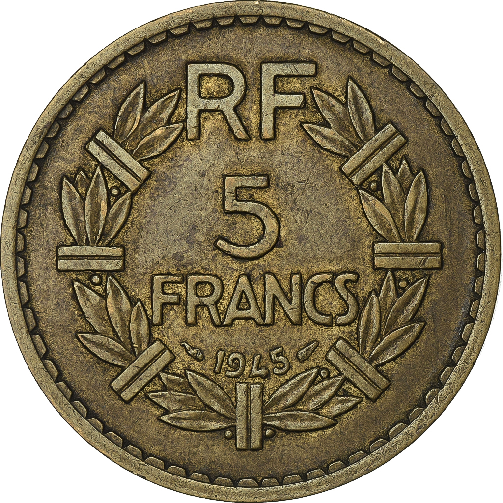 France, 5 Francs, Lavrillier, 1945, Paris, Aluminum-Bronze, , KM:888a.2