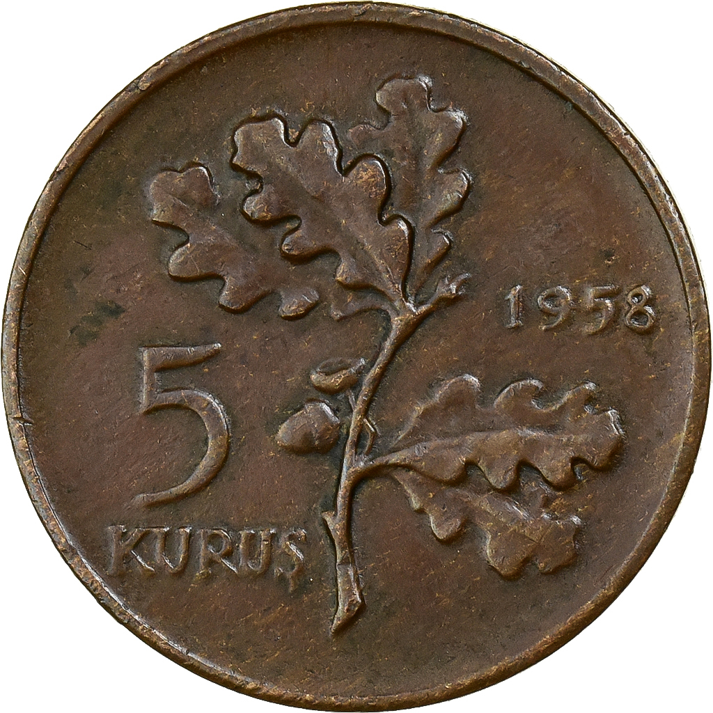 Turkey, 5 Kurus, 1958, Istanbul, Bronze, , KM:890.1